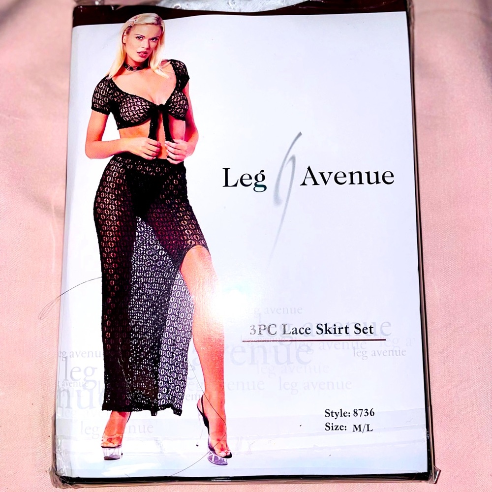 Leg Avenue three-piece lace skirt set,
